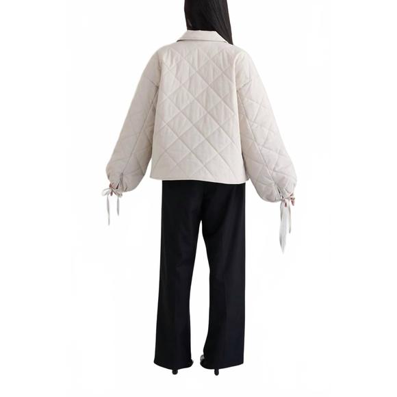 NEW MOD REF tie sleeve quilted long sleeve jacket in bone - Picture 2 of 6